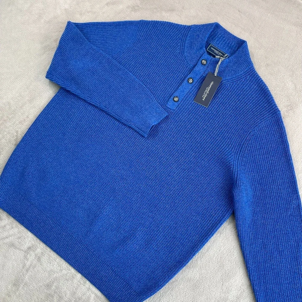 Vineyard Vines Oysterman Button‎ Mock Sweater Men XL Hull Blue 100% Merino Wool